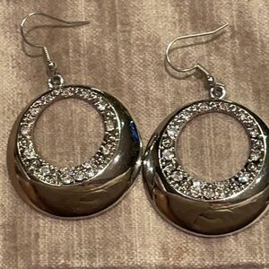 Diamond Bling Hoop Earrings Silvertone NWOTS